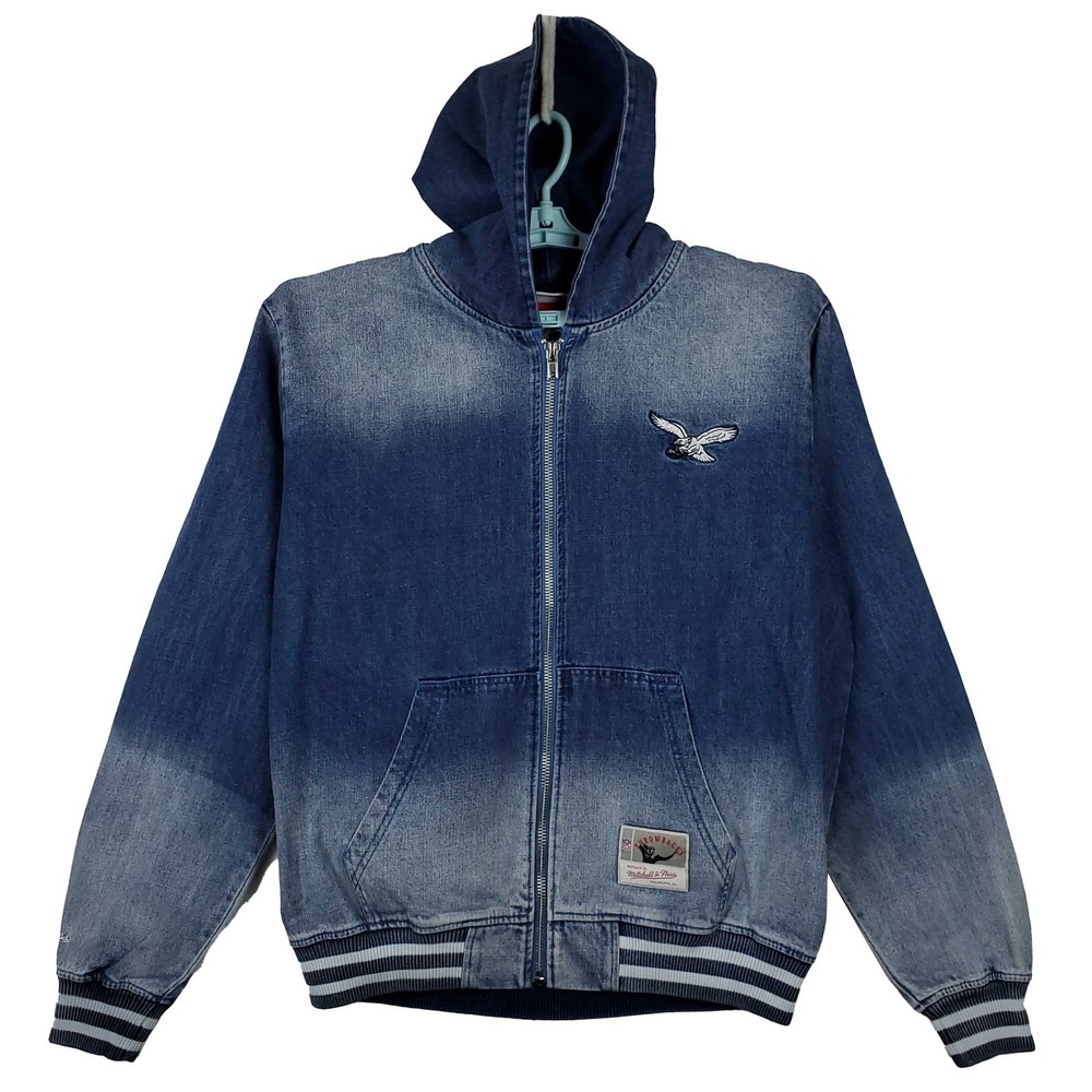 Philadelphia Eagles Mitchell & Ness NFL XL XLarge Jacket Blue Denim‎ NWT